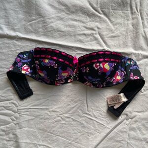 La Senza 32B Padded strapless bra black and floral print